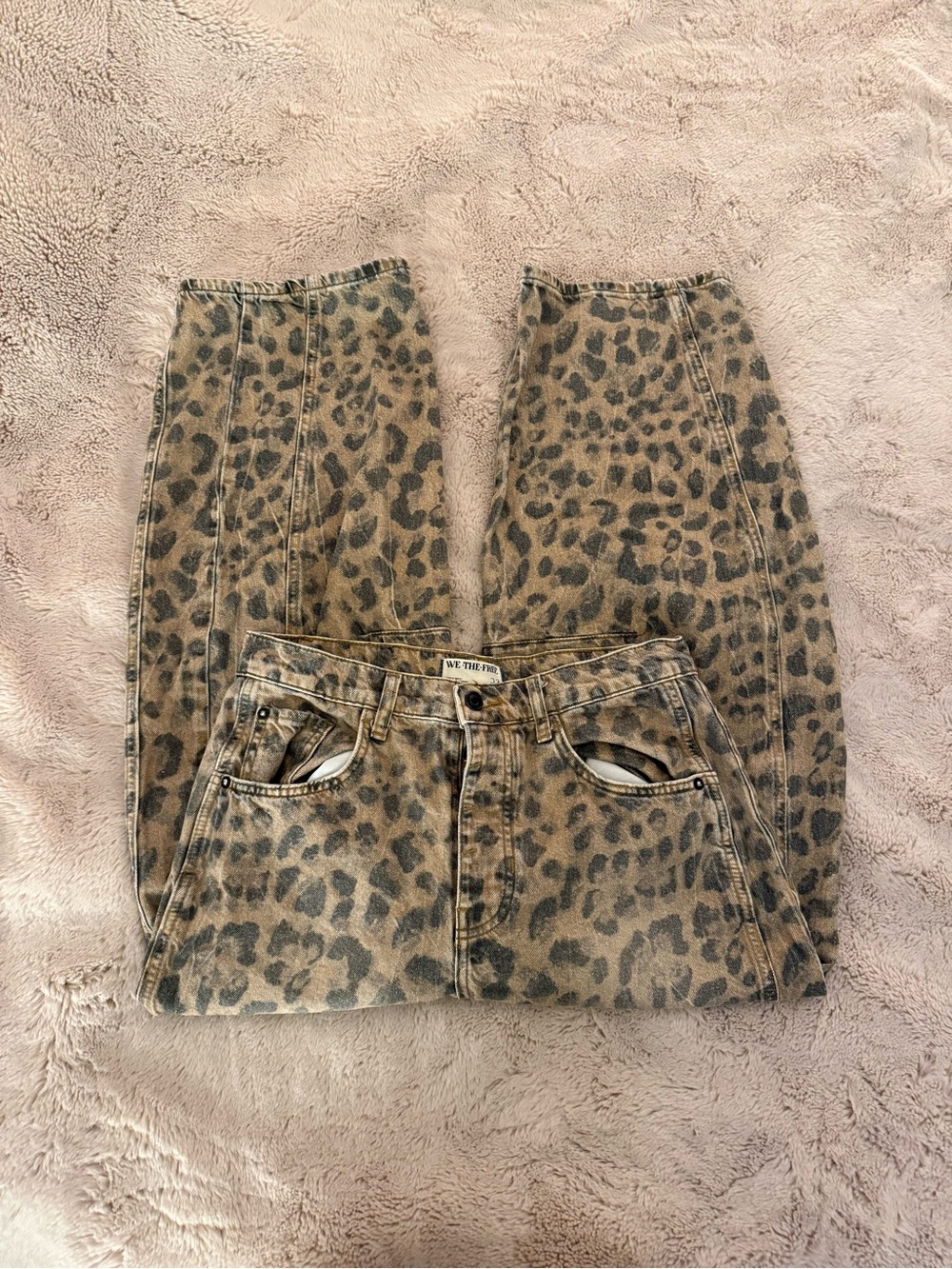 We The Free Leopard-Print Denim Barrel Jeans in Brown and Black